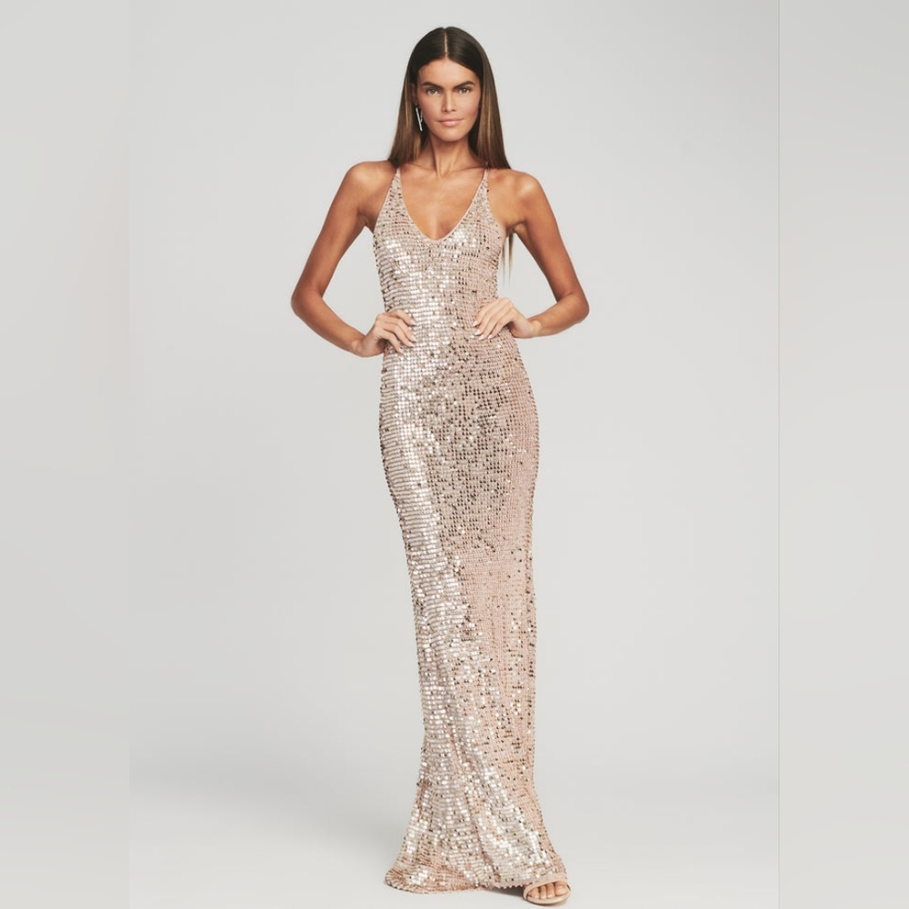 2B. NWT RETROFETE MARIE SEQUIN CROCHET DRESS IN ROSE GOLD SIZE XS/S